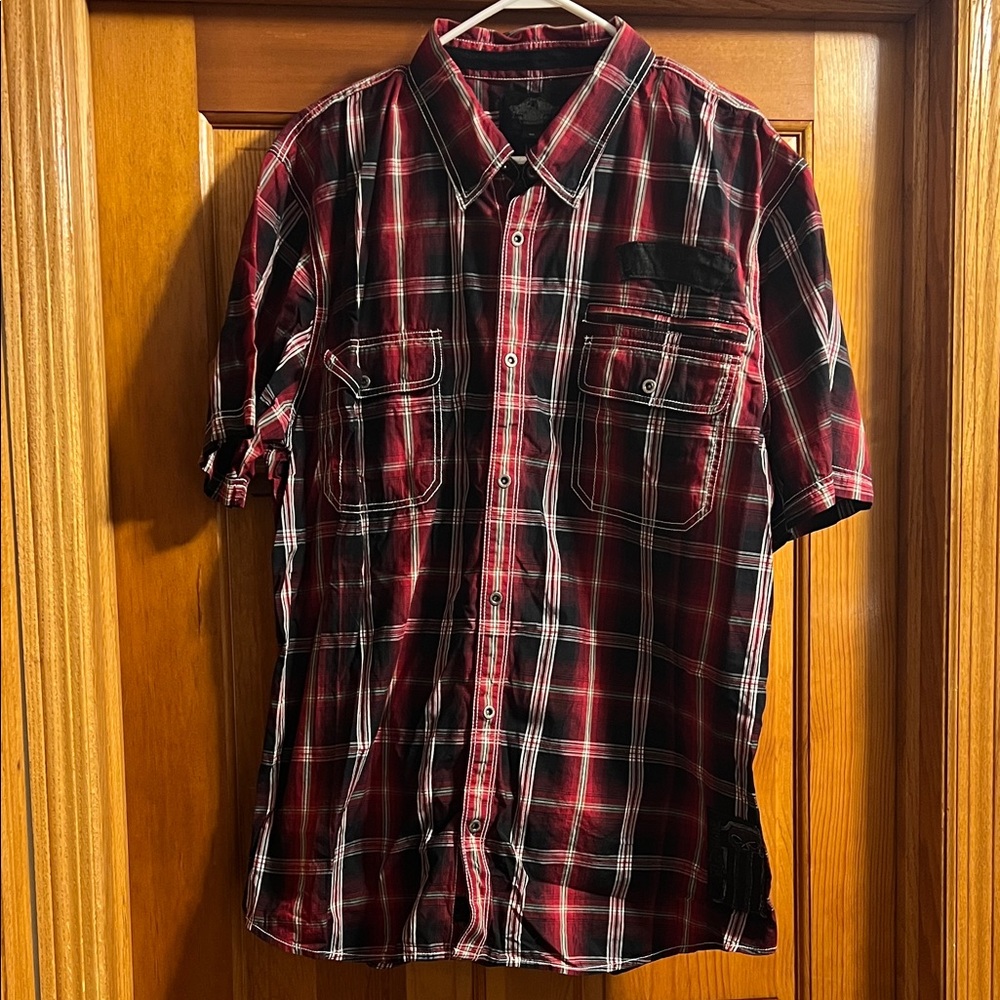 Harley-Davidson Black and Red Plaid Button-Down Shirt
